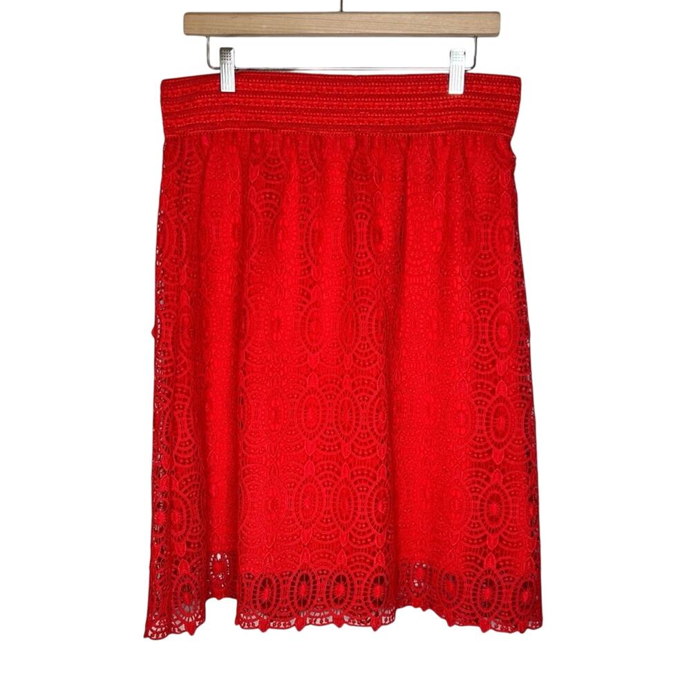 Studio West Skirt Size M Red Crochet Lace Smocked Elastic Holiday Romantic